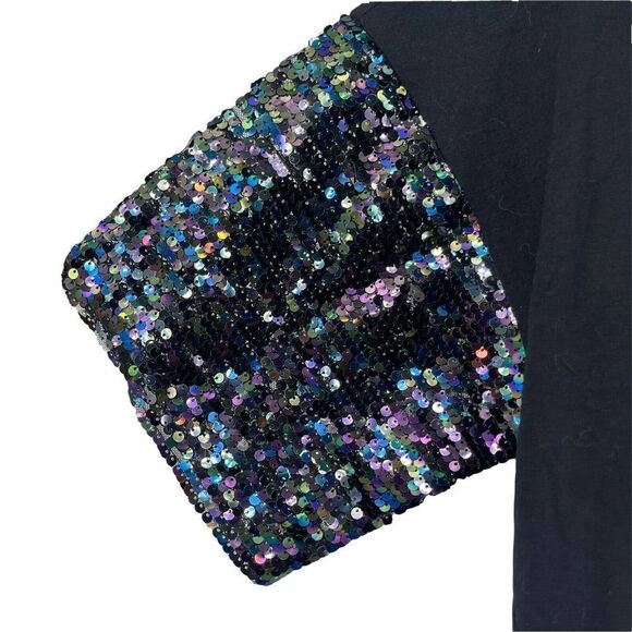 Black Iridescent Sequin Short Sleeve Top Drop Shoulder Womens Size S Wild Fable - Picture 2 of 8